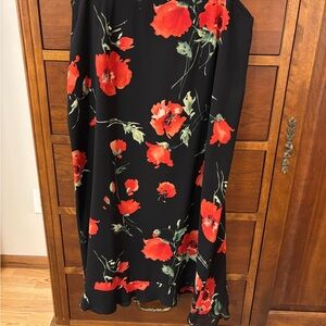 Emma James Black and Red Floral Midi Skirt